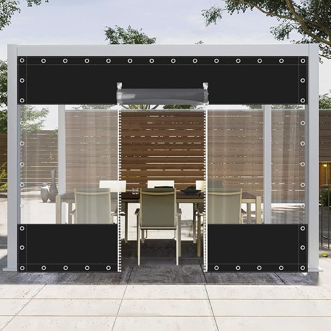 Clear Vinyl Curtains with Zippered Entry, 23oz Heavy Duty Waterproof Anti-UV by JIANYANA