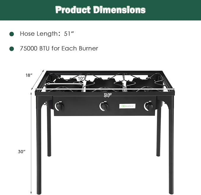 Goplus Outdoor Camping Stove, 3 Burner Propane Gas Cooker w/Detachable Legs & - Image 8