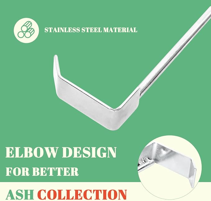 18" Green BBQ Ash Tool for Big Green Egg Ash Rake Ash Cleaner for BGE Kamado - Image 3