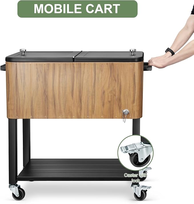 EDOSTORY 80 Quart Rolling Ice Chest Cooler Cart, Patio Backyard Party Drink - Image 6