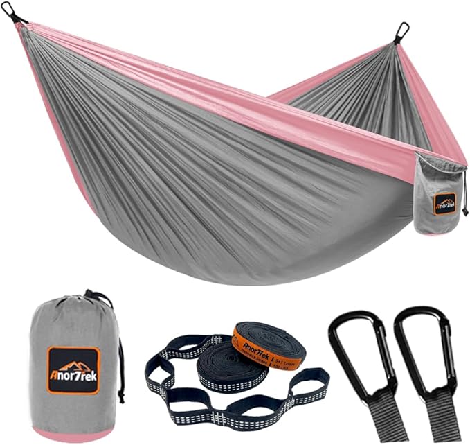 Hammock 210T Parachute Nylon, 500 lb Capacity, Gray and Pink