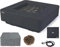 Elementi+ | Bergamo Gas Fire Pit Cast Concrete 42" Square Fire Table, Outdoor by AMSFireplaceInc