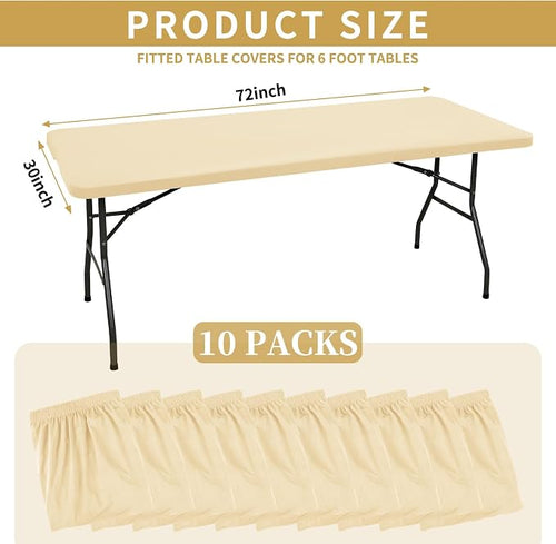 10 Pack Fitted Tablecloth for 6 Foot Rectangle Tables, Washable Stretch Folding - Image 2