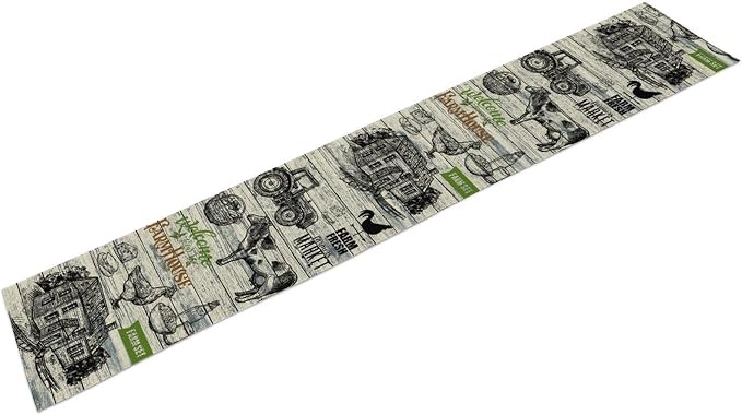 Farmhouse Cow Table Runner, Retro Rustic Country Barn Cottage Rooster Cow - Image 6