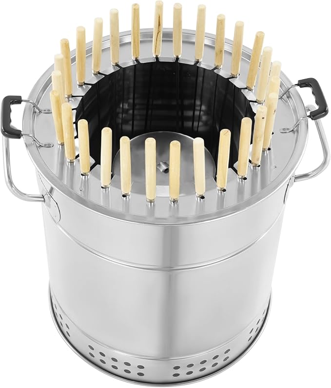 Barbecue Charcoal Barrel Grill, 28 Skewers Portable Stainless Charcoal BBQ by mocuceom