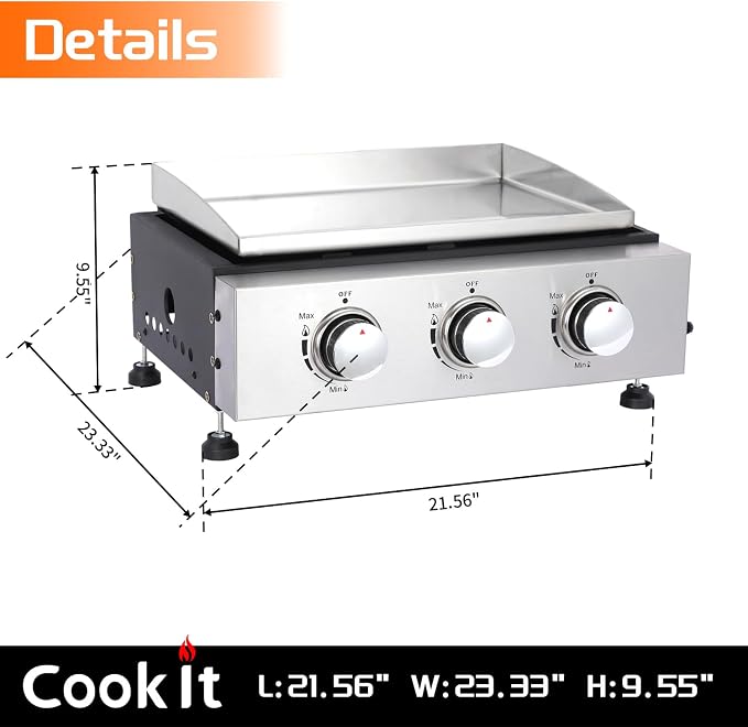 3-Burner Portable Tabletop Gas Griddle Grill - Image 2
