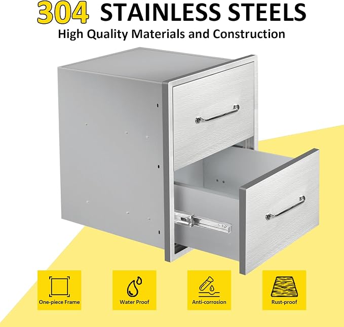 Outdoor Kitchen Drawers 18" W x 21" H x 18" D Flush Mount Double BBQ Drawers - Image 3