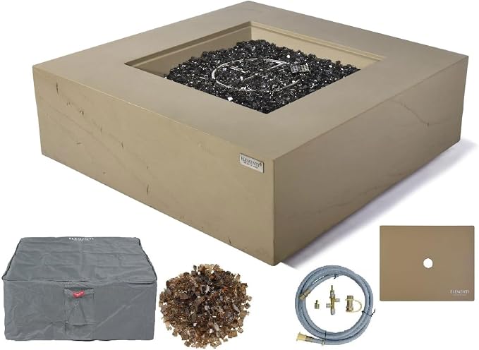 Elementi+ | Uluru Gas Fire Pit Cast Concrete 40" Square Fire Table, Outdoor by AMSFireplaceInc