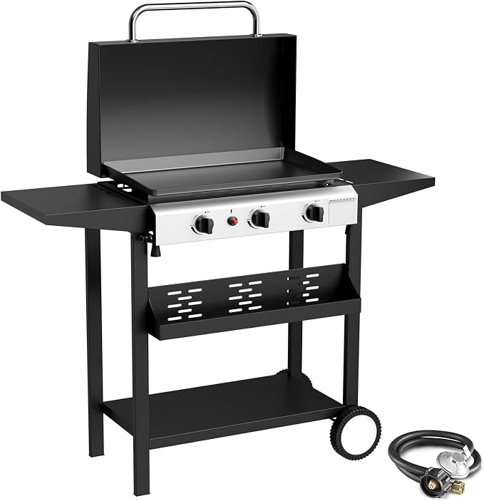 3 Burner BBQ Gas Griddle with Hood, 25.6 Inch Stainless Steel Portable by ADREAK
