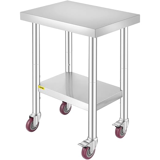 Mophorn 24x18x34 Inch Stainless Steel Work Table 3-Stage Adjustable Shelf by VEVOR