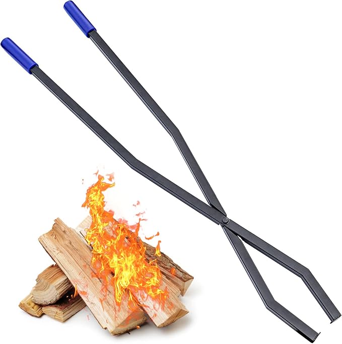 Tongs, 40 Inch Manganese Steel Log Grabber with Rubber Handle