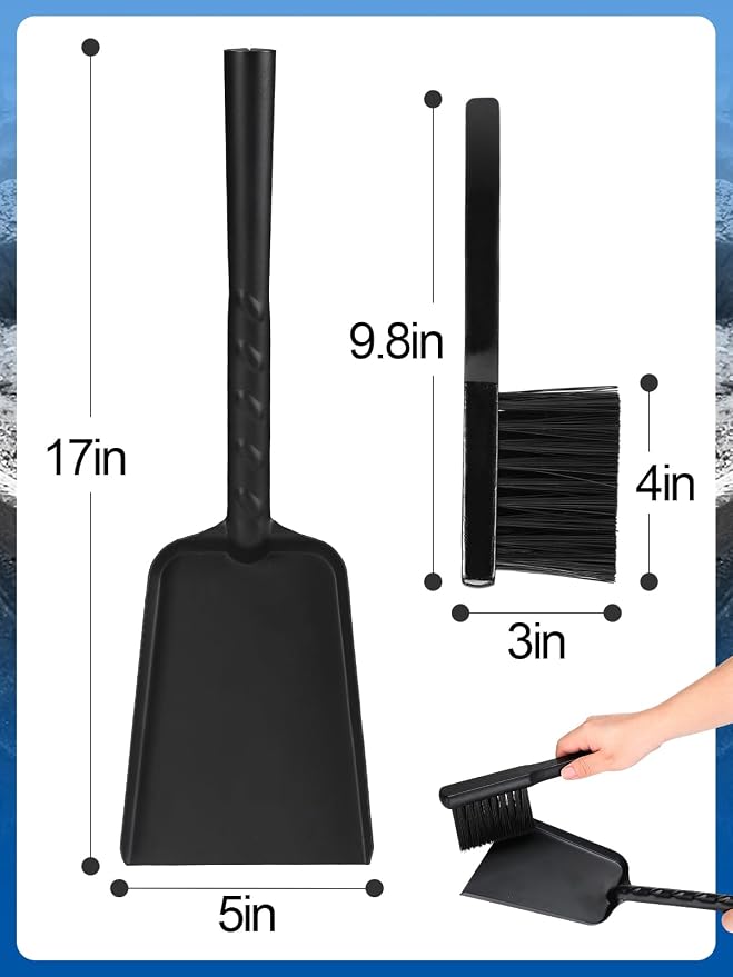 Aulock Heavy-Duty Metal Fireplace Ash Shovel and Brush Set, Upgraded Coal - Image 5