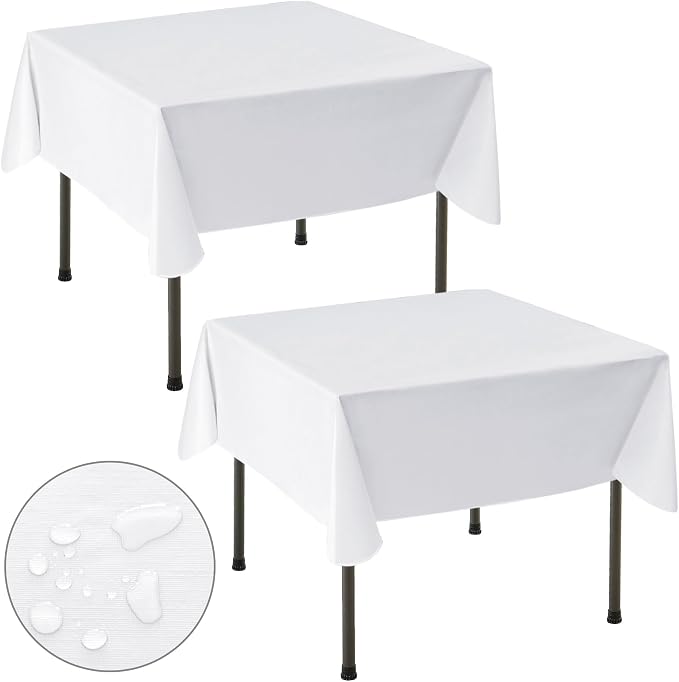 Nasitos 2 Pack Square Vinyl White Table Cloth 54x54 Inch-Vinyl Card Table Cloth by Nasitoshomedecor