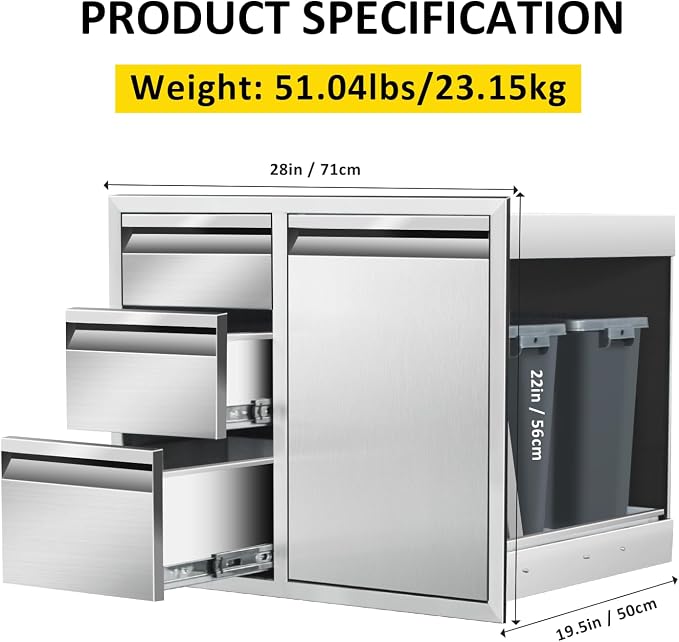 Outdoor Kitchen Door Drawer Combo Cabinet 28" W x 22" H x 19.5" D Stainless - Image 2