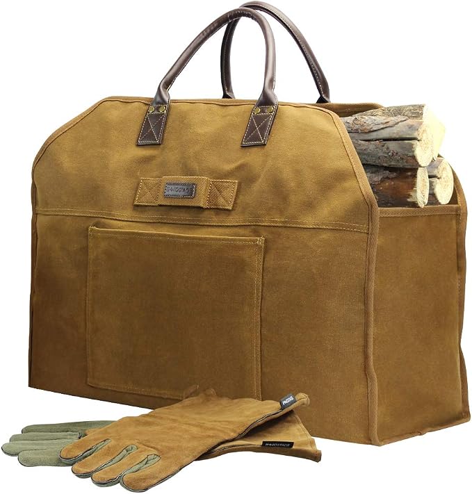 INNO STAGE Firewood Log Carrier Bag Waxed Canvas Tote Holder by INNOSTAGE