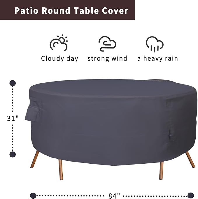 Round Patio Furniture Cover, Heavy Duty and Waterproof - Image 2