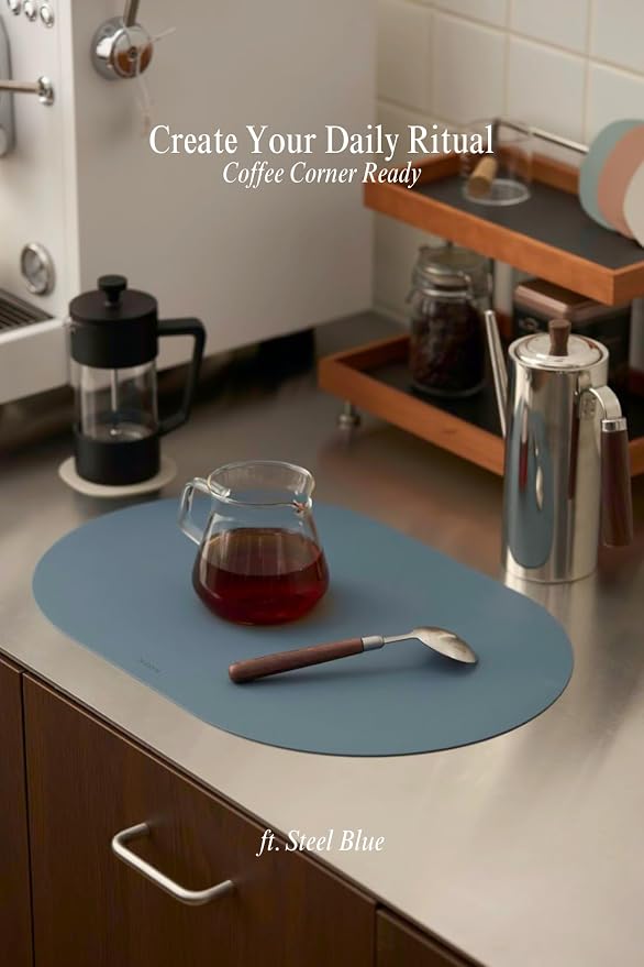 Steel Blue Oval Silicone Placemats Set of 4 – Heat Resistant, Waterproof - Image 3