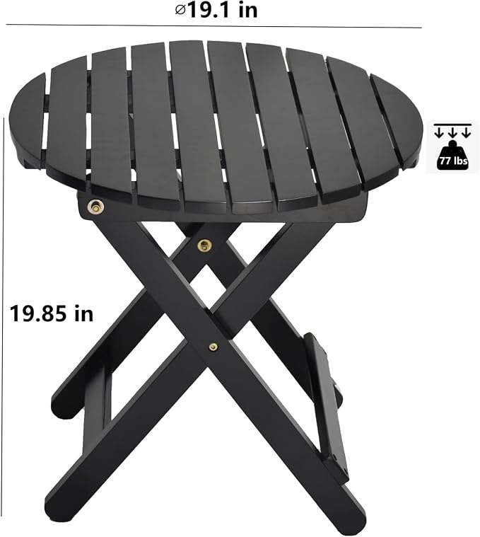 Outdoor Small Round Folding Side Tables, Foldable Wooden End Table - Image 3