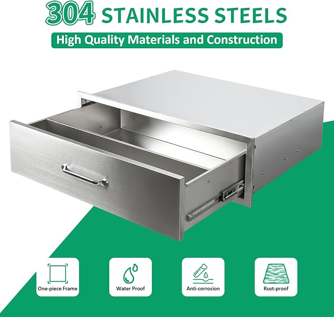 Outdoor Kitchen Drawers 30" W x 10" H x 23" D Stainless Steel Single Drawers - Image 3