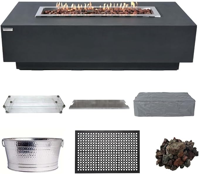 Elementi Granville Dark Grey Fire Pit Outdoor Firepit Set Includes 60” Natural by Elementi