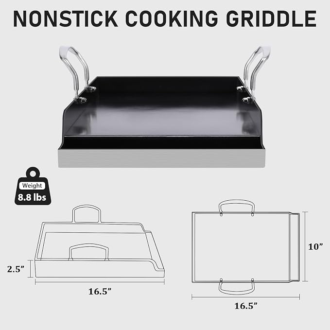 Utheer 16.5" x 10" Ceramic Nonstick Stainless Steel Griddle - Image 2