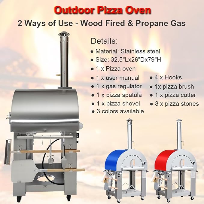 32.5" Wood Fired & Propane Gas Pizza Oven - Image 2