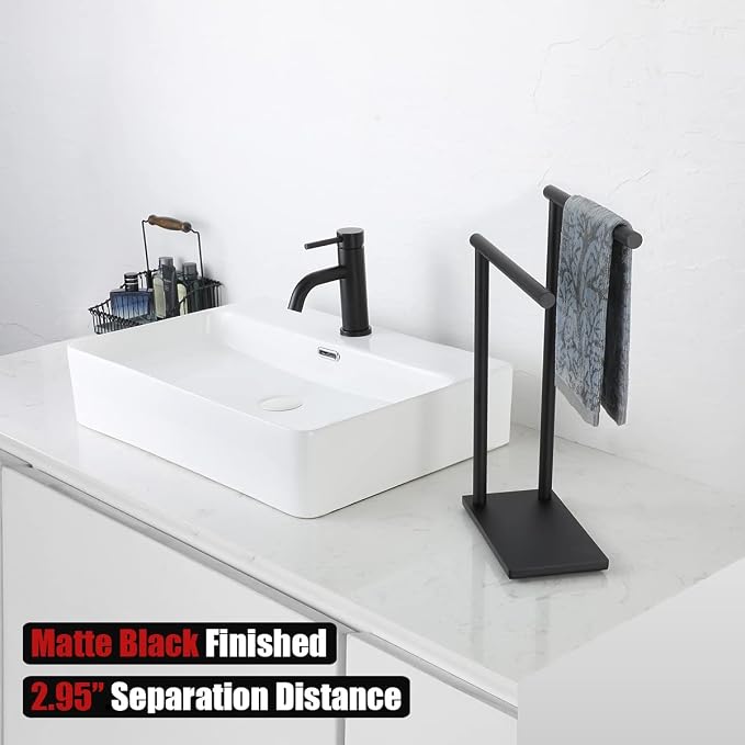 JQK Hand Towel Holder Stand Black, Modern Tree Rack Free Standing - Image 5