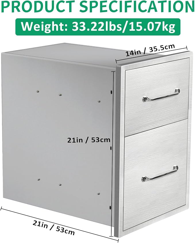Outdoor Kitchen Drawers 14" W x 21" H x 21" D Stainless Steel Double Drawers - Image 2