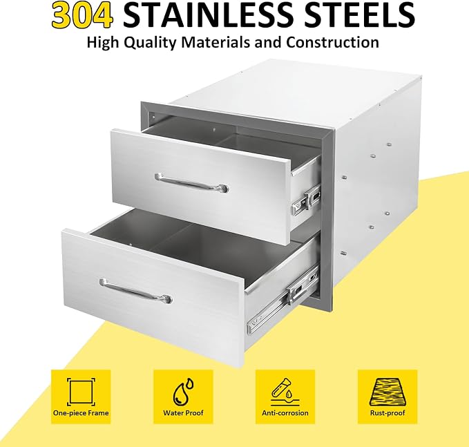 Outdoor Kitchen Drawers 18" W x 15" H x 23" D Flush Mount Double layer BBQ - Image 3