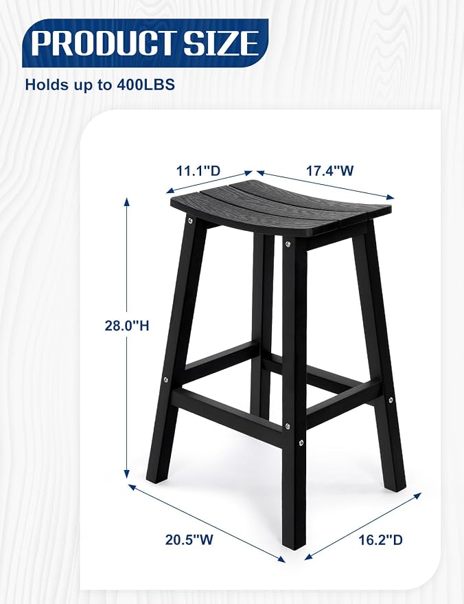 Weatherproof Bar Stools Set of 2, Saddle Seat, Bar Height Stools - Image 3