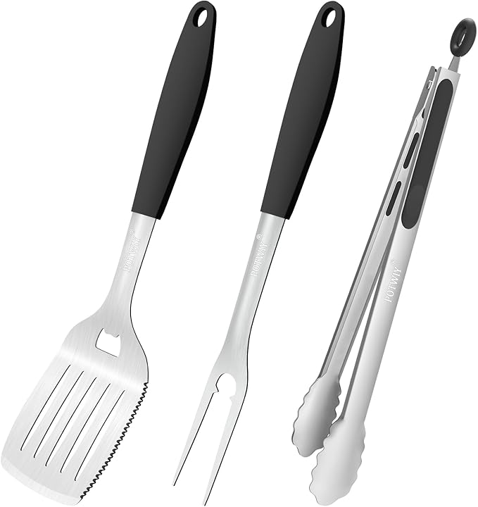 Barbecue Tool Set, 3-Piece Stainless Steel with Silicone Handles