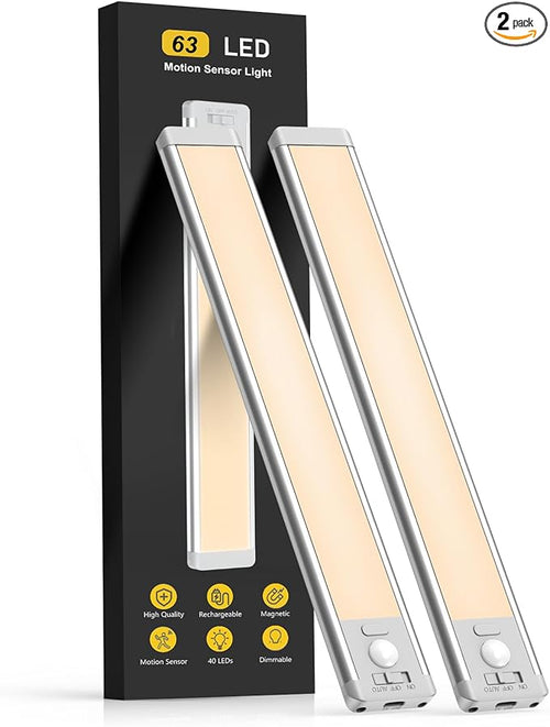 14.7inch Under Cabinet Lighting, 2 Pack Rechargeable Motion Sensor Light Indoor by MCGOR