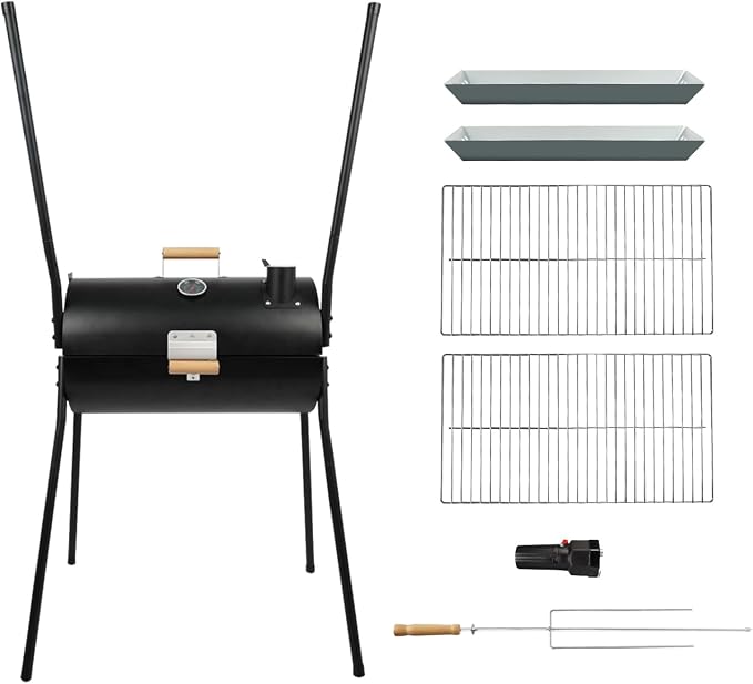 Portable Charcoal Grill with Thermometer, Double-sided Smoker Grill - Image 5