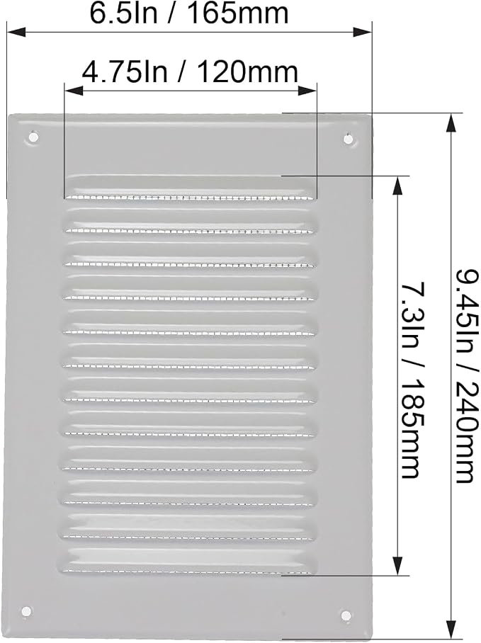 Square Ventilation Grille / 5" x 7" Inch Inside Measurement/White Metal Air - Image 2
