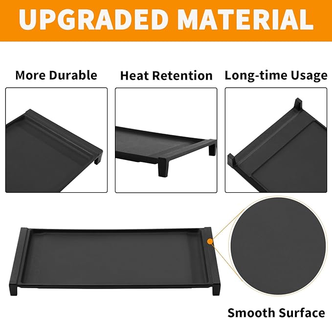 Griddle Plate Replacement, Enamel Cast Iron, 19.5 x 9 Inch Center Insert