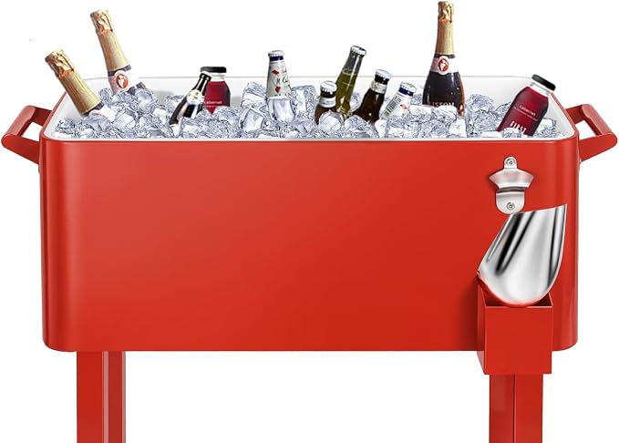 EDOSTORY 80 Quart Rolling Ice Chest Cooler Cart, Patio Backyard Party Drink - Image 6