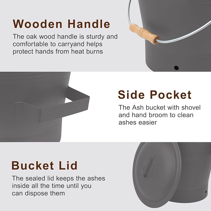 BRIAN & DANY Ash Bucket with Lid, 2.6 Gallon Fireplace Ash Bucket with Shovel - Image 4