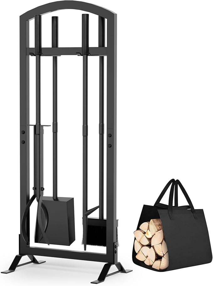 6 Pcs Fireplace Tools Set with Log Carrier, HXJLJY 34" Fireplace Accessories by HXJLJY