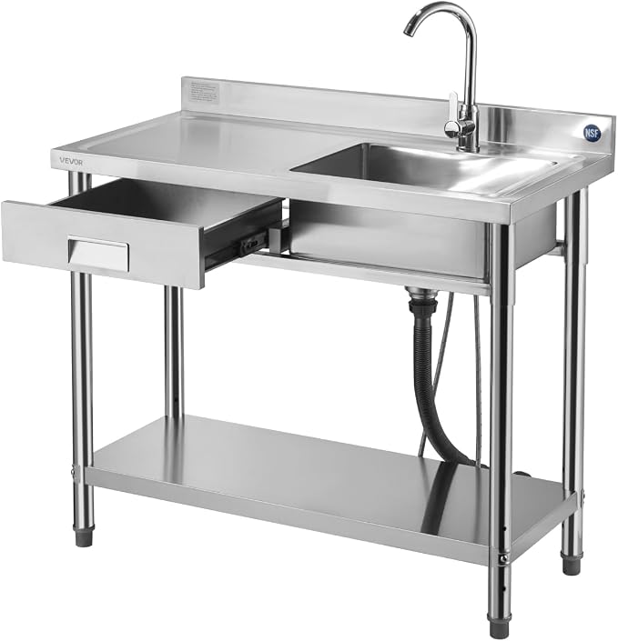 VEVOR Stainless Steel Utility Sink, Free Standing Single Bowl Commercial - Image 9