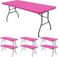 6 Pack Fitted Tablecloth for 8 Foot Rectangle Tables, Hot Pink Elastic Outdoor by REWOMC