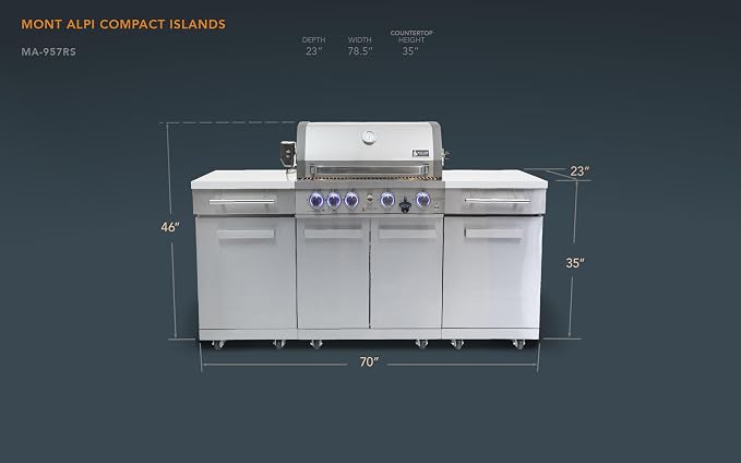 Mont Alpi MA-957RS Propane Natural Gas 5-Burner Compact Outdoor Kitchen Gas - Image 6