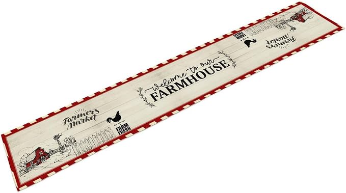 Farmhouse Table Runner, Rustic Country Barn Cottage Rooster Check Animal Plank - Image 6