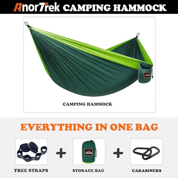 Hammock with 210T Parachute Nylon, 500 lb Capacity, Dark Green