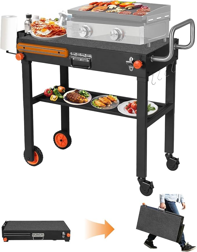 Portable Outdoor Grill Table, Movable Kitchen Cooking Prep BBQ Cart by LKVHV