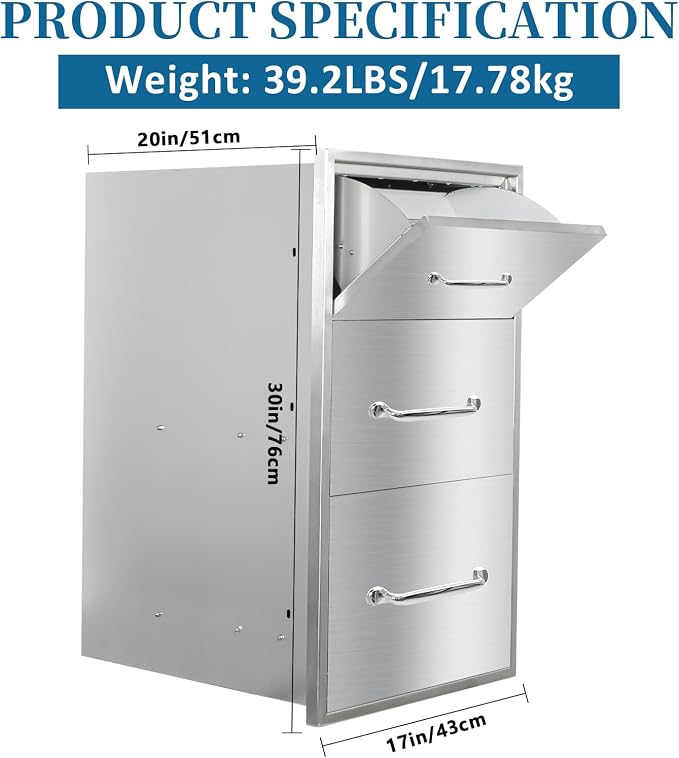 Outdoor Kitchen Drawers with Paper Towel Holder 17"Wx30"Hx20"D Flush Mount - Image 2