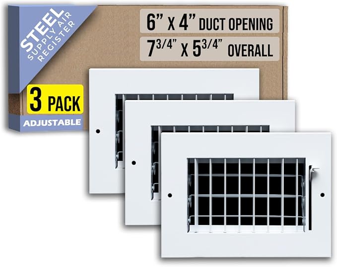 Fits 6x4 Duct Opening Steel Adjustable Air Supply Grille by Handua | Register by Handua