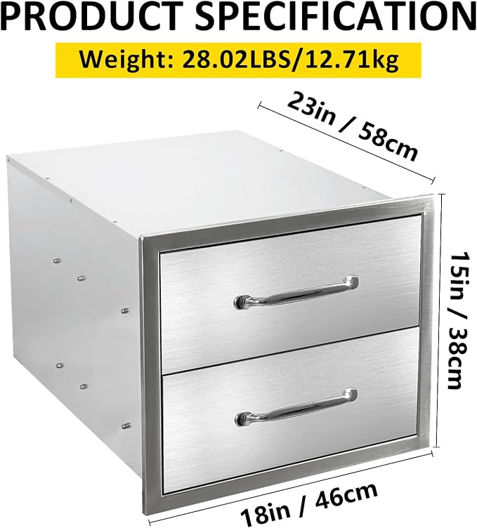 Outdoor Kitchen Drawers 18" W x 15" H x 23" D Flush Mount Double layer BBQ - Image 2