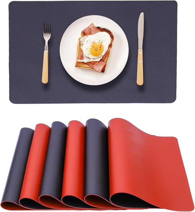 Faux Leather Placemats Set of 6, Reversible PU Placemat by Unknown
