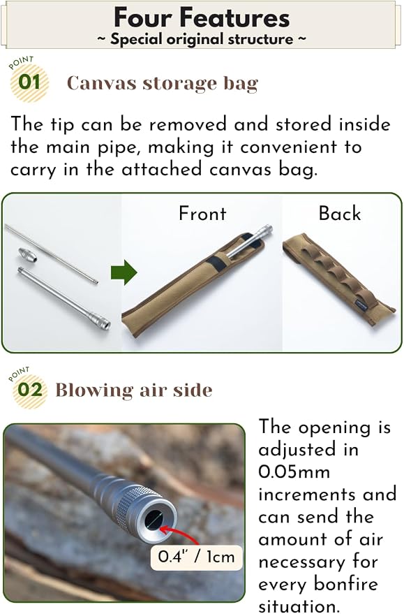 CAMPINGMOON Fire Blowing Stick Split Type Compact Fire Starter MS-43 - Image 3
