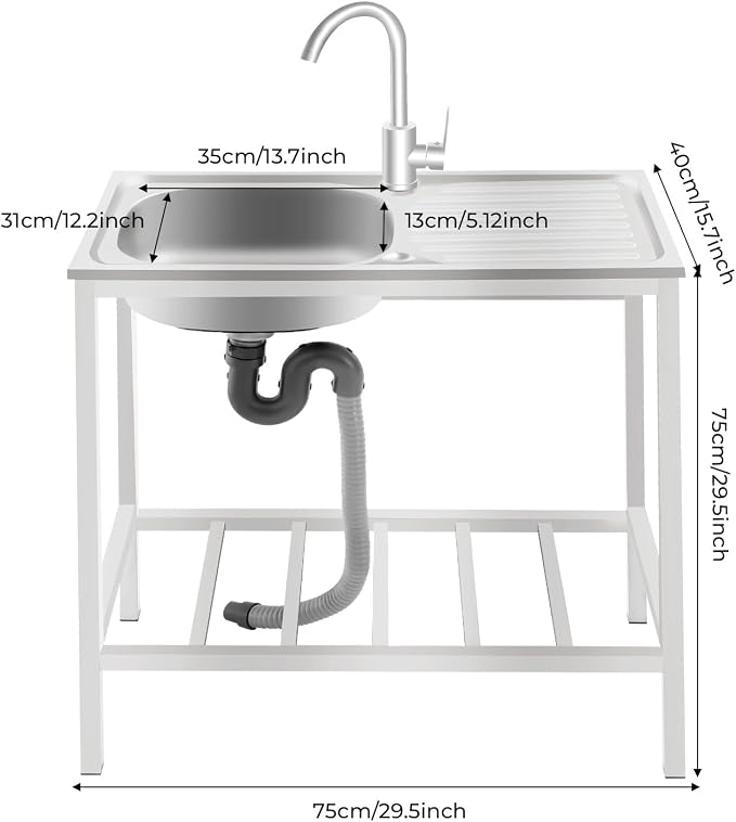 Portable Outdoor Utility Sink, Free Standing Single Bowl Kitchen Sink - Image 2
